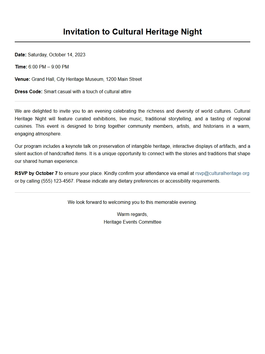 Cultural Heritage Night Invitation