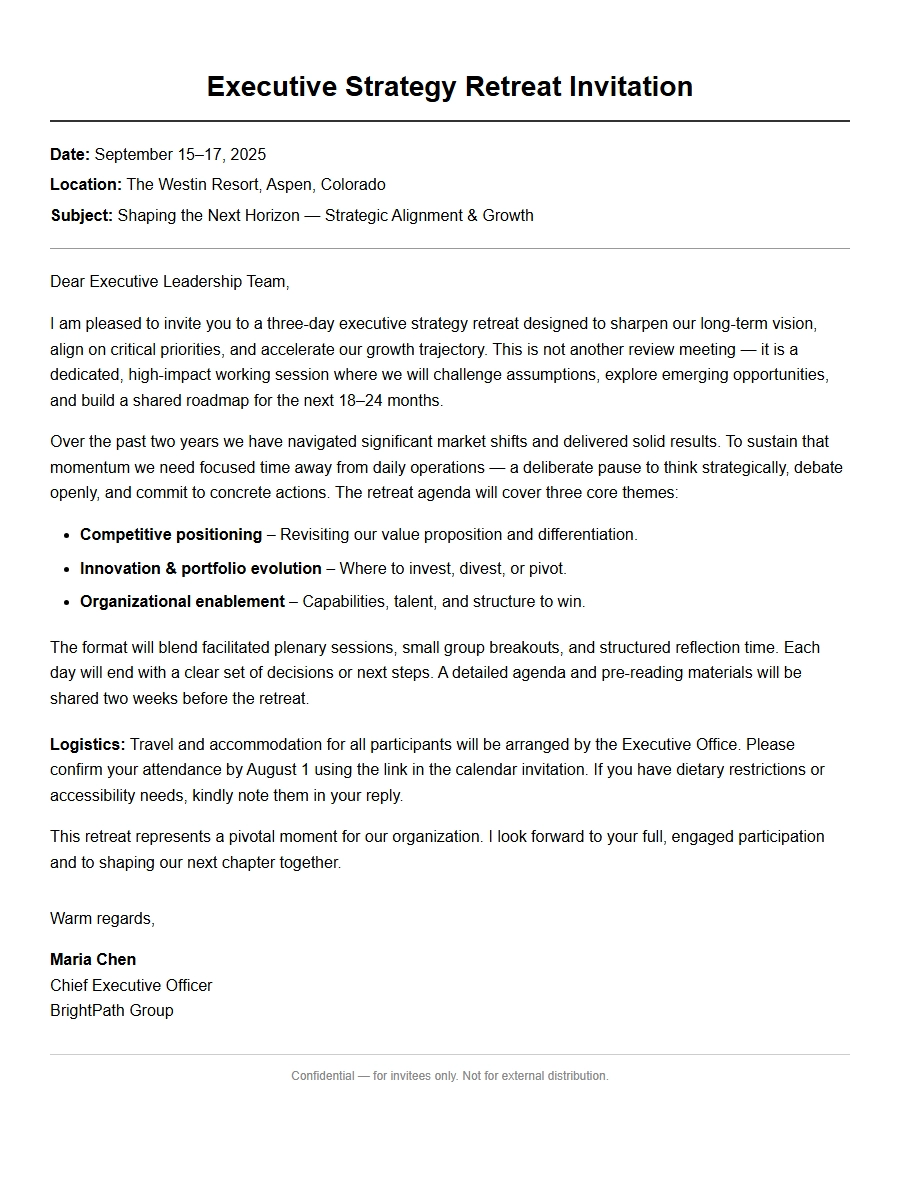 Executive Strategy Retreat Invitation Text