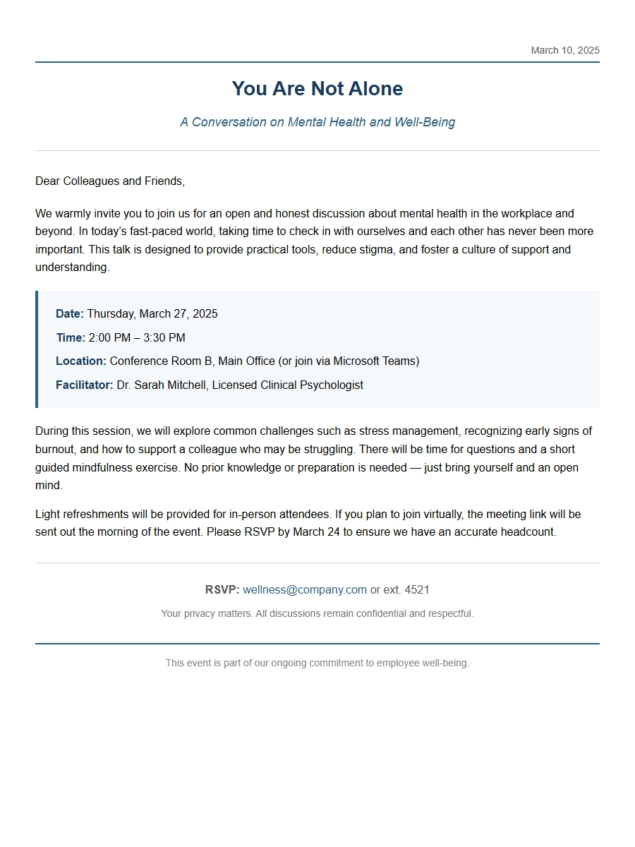 Invitation to a Mental Health Awareness Talk