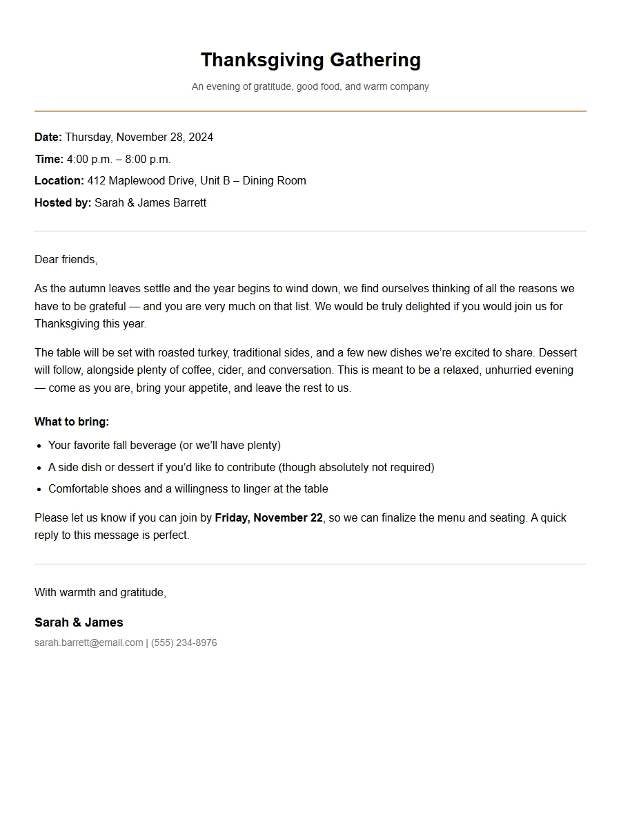 Thanksgiving Meal Gathering Invitation Text