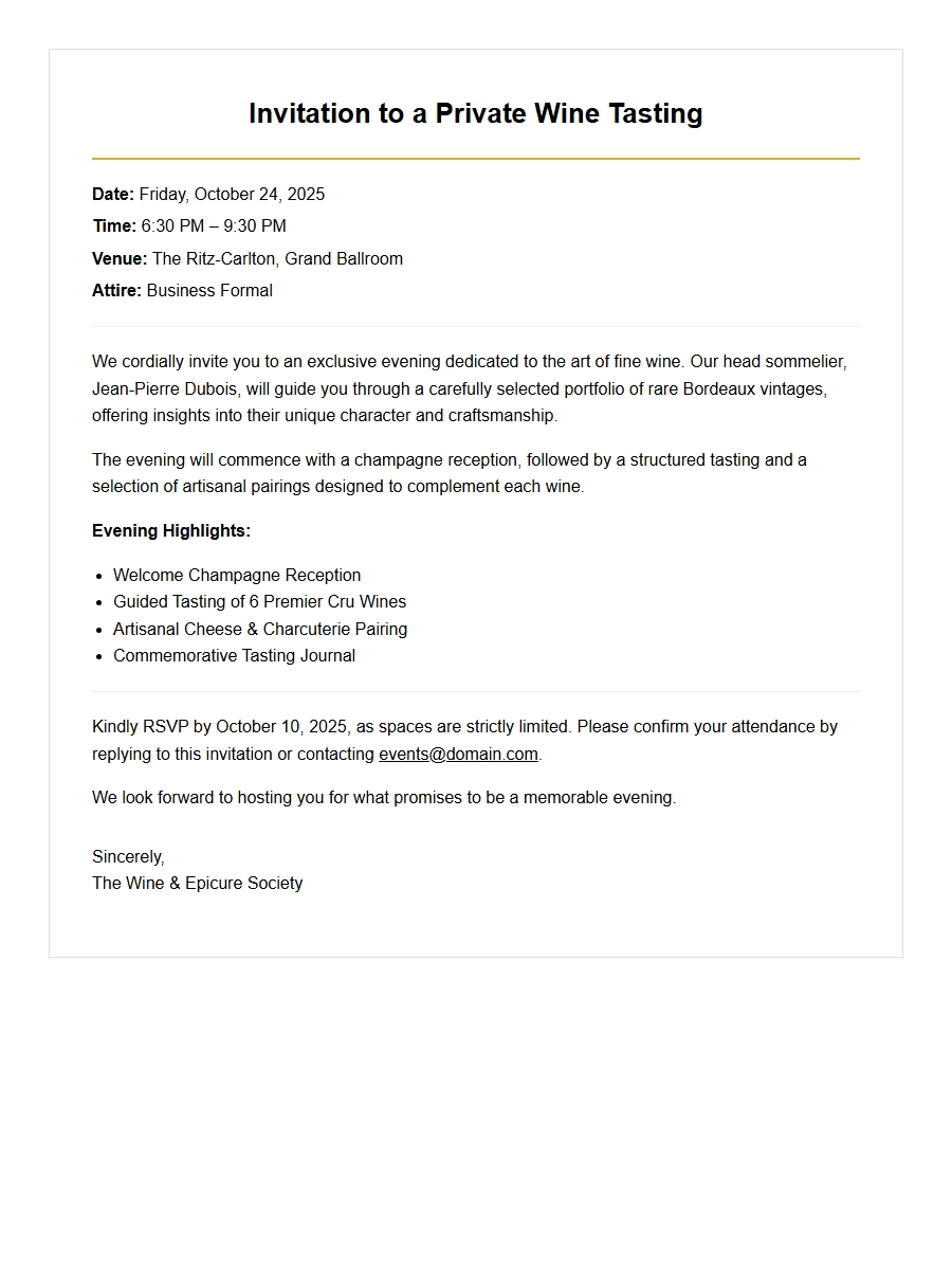 Wine Tasting Session Invitation Text