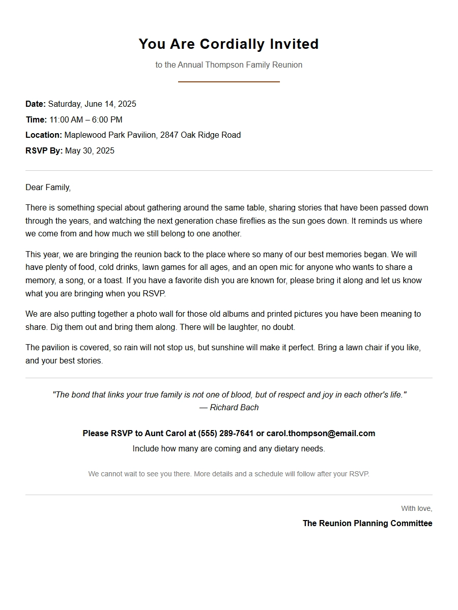 Crafting Invitation Wording for Family Reunion Gathering