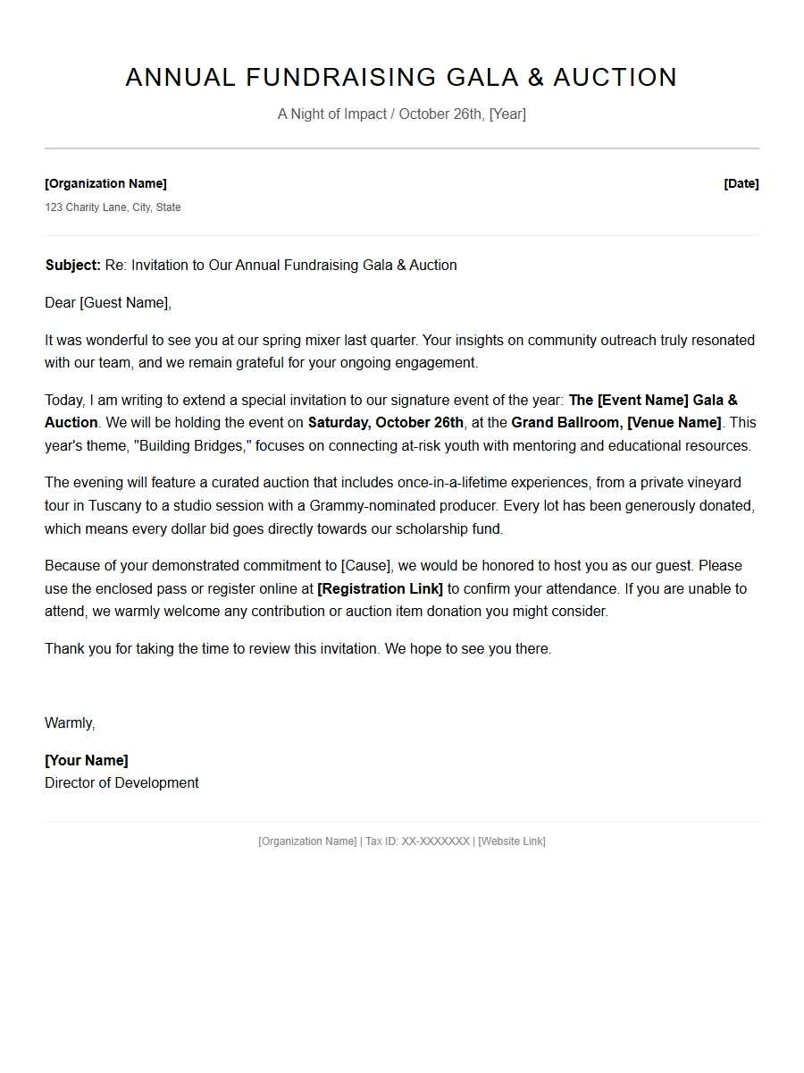 Fundraising Auction Guest Invitation Draft