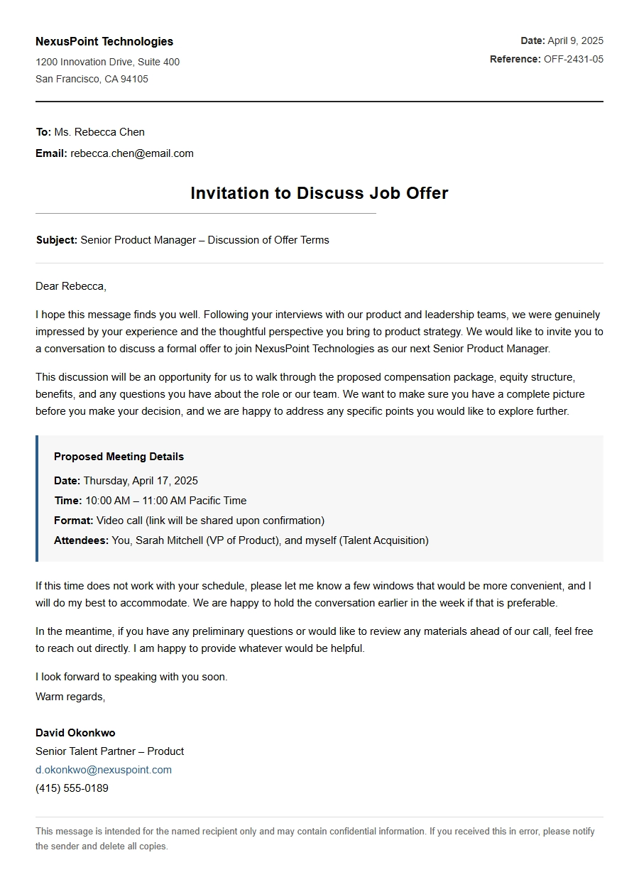 Draft Job Offer Discussion Invite