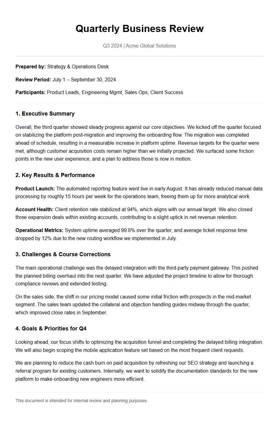 Quarterly Business Review Invitation Draft