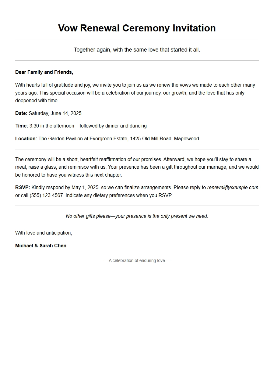 Sample Draft for Vow Renewal Invitation