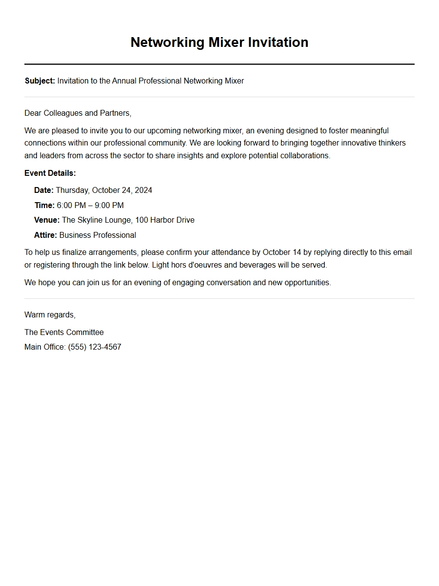 Sample Email Invitation for Networking Mixer