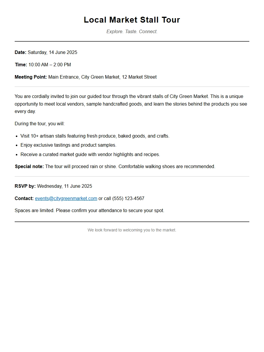 sample invitation for local market stall tour - Invitation Letters