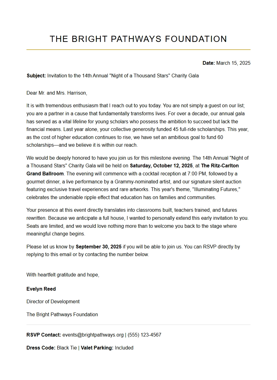 Sample Invitation Letter for Charity Gala