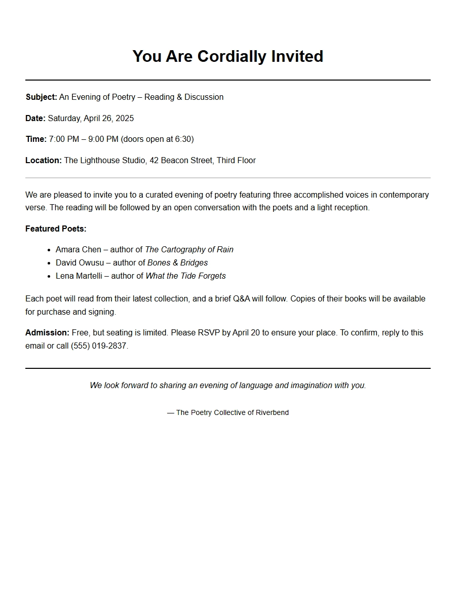 Sample Poetry Reading Invitation