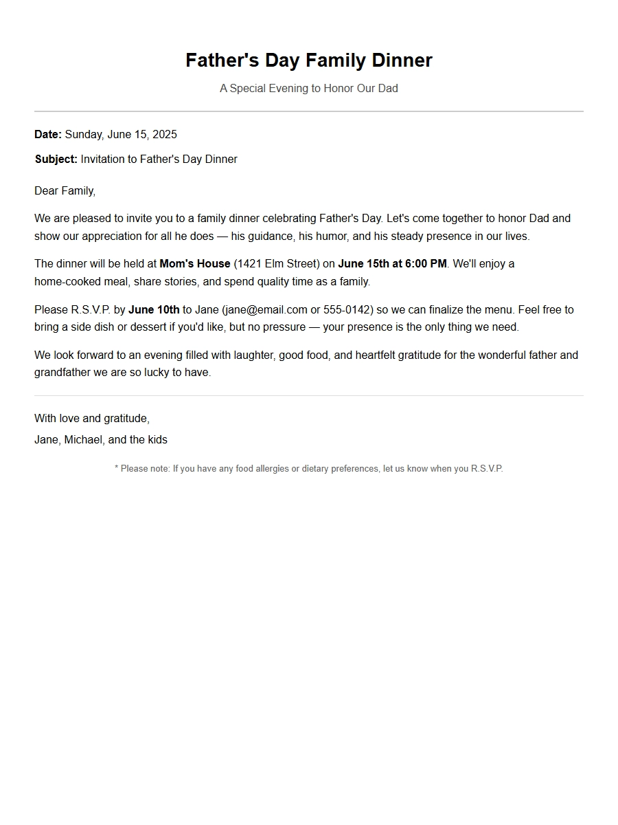 Father's Day Dinner Invitation Wording