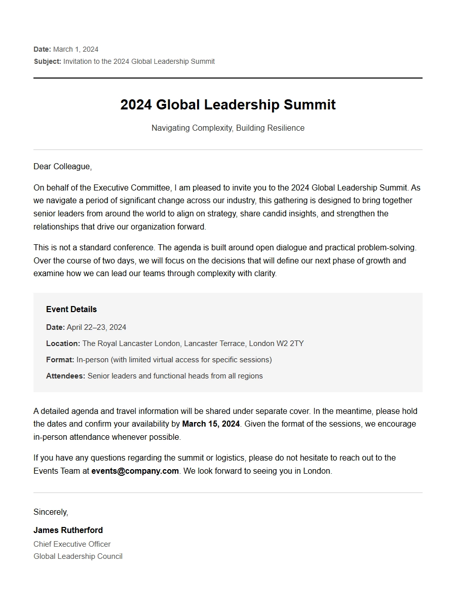Leadership Summit Invite Sample Wording