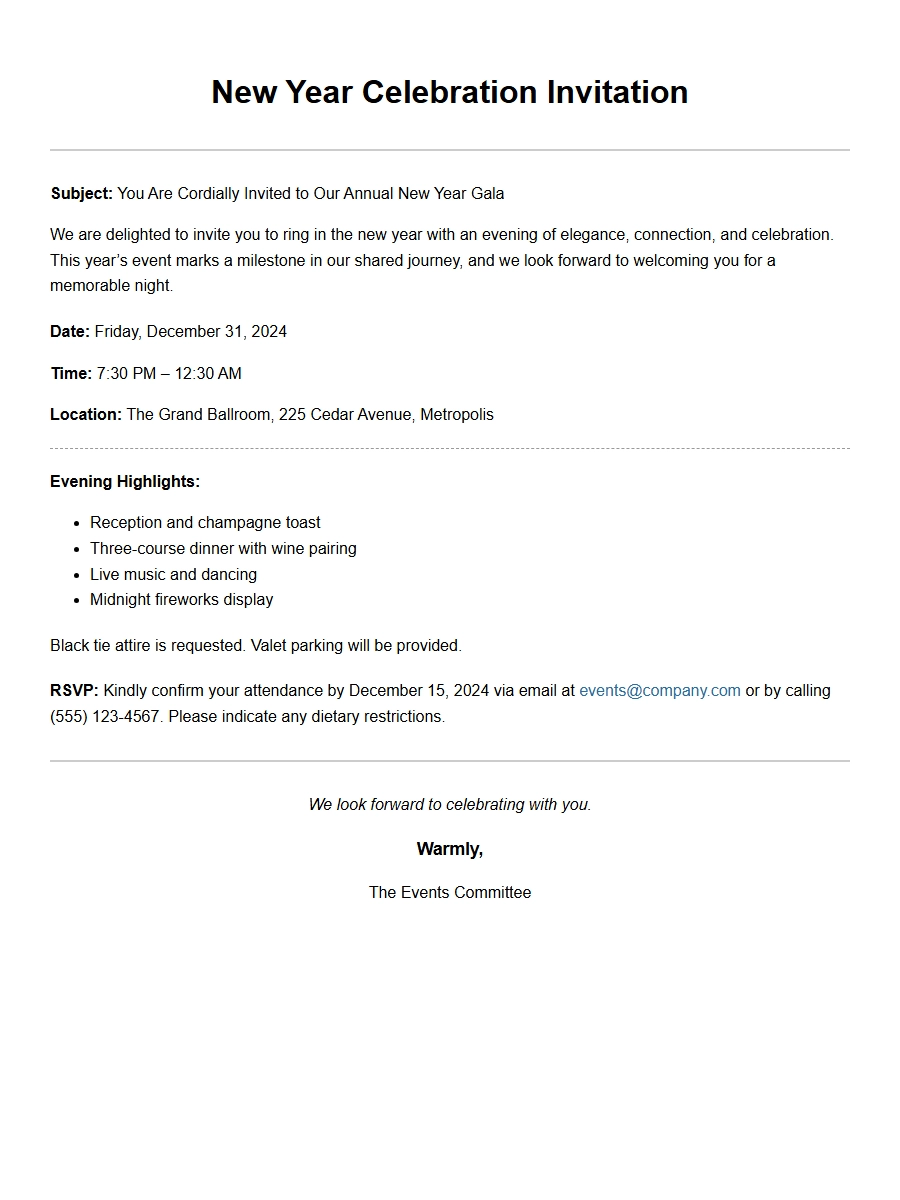 Sample Wording for New Year Event Invite