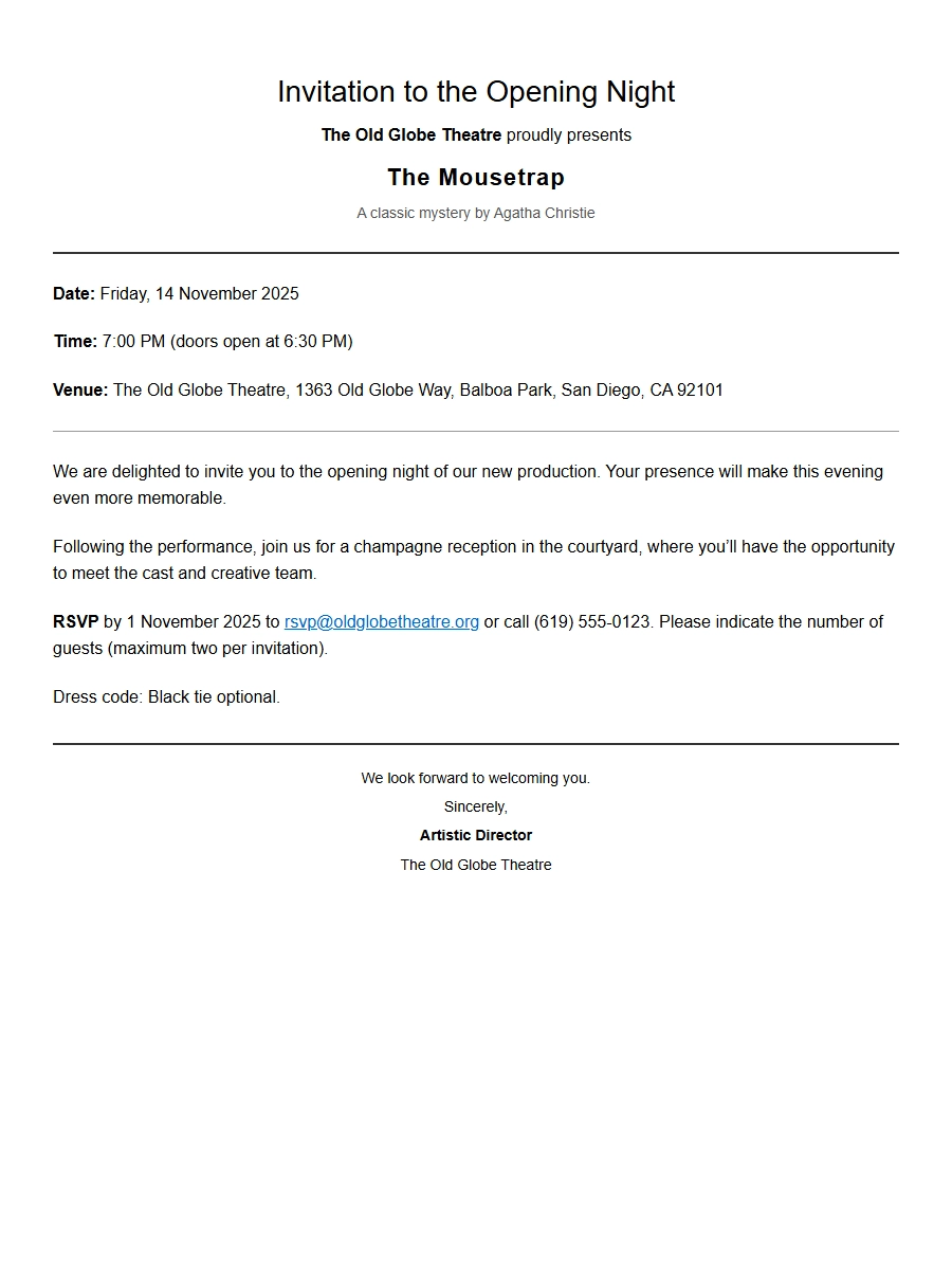 Theater Production Invitation Wording Samples