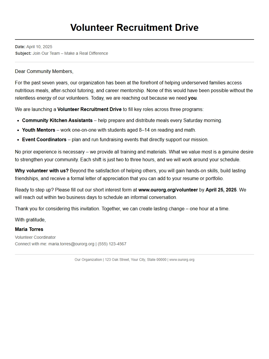 Volunteer Recruitment Drive Invitation Wording