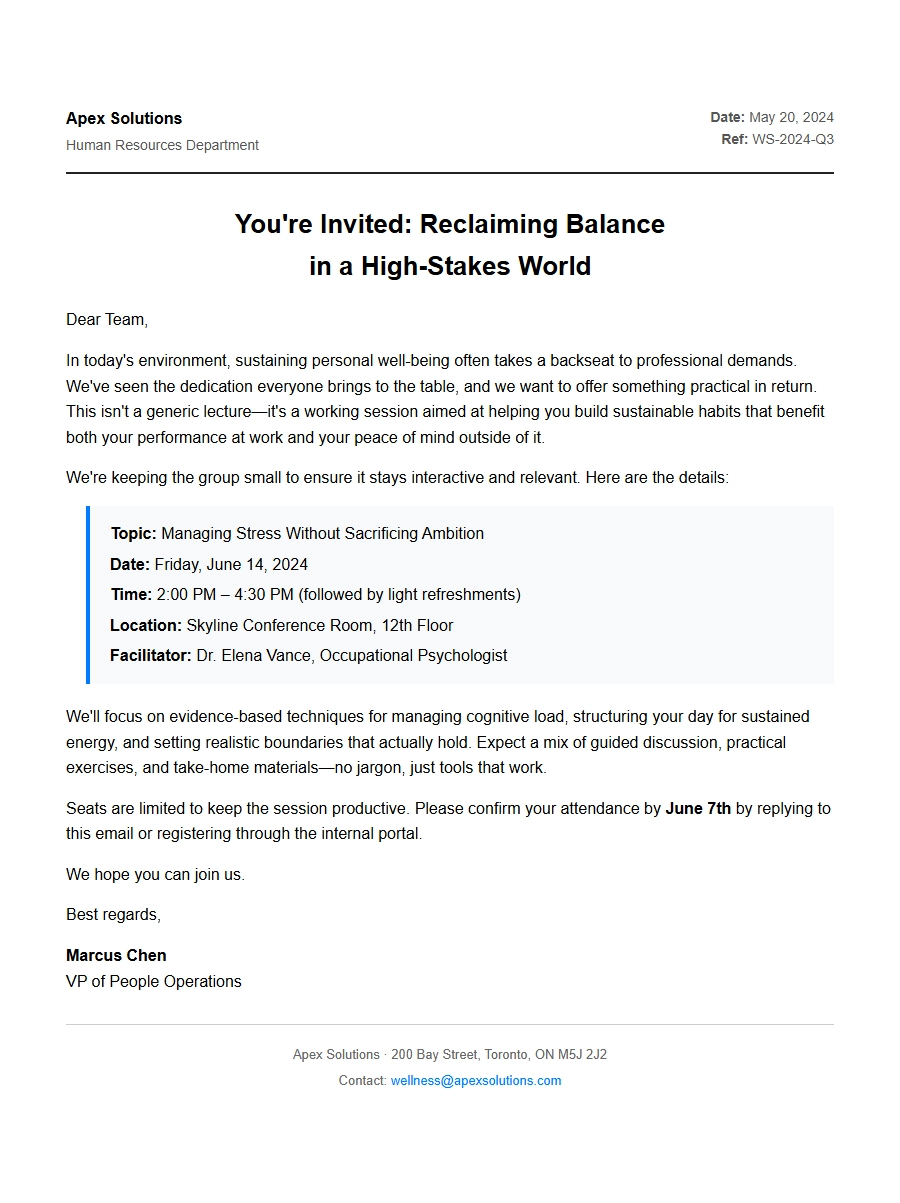Wellness Seminar Invitation Sample Wording