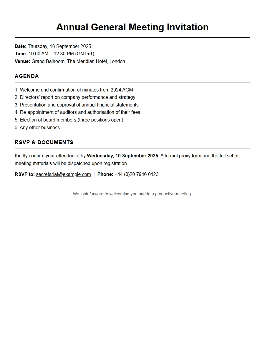 Annual General Meeting Invitation Wording