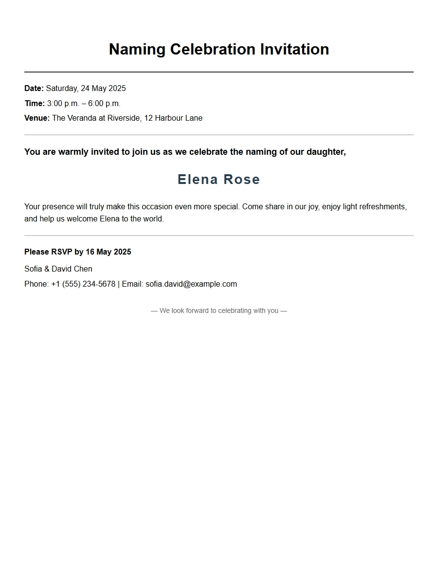 Wording for Baby Naming Celebration Invitations