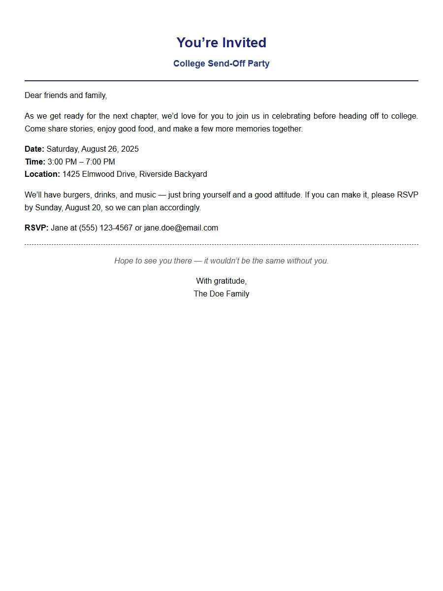 College Send-Off Party Invite Wording