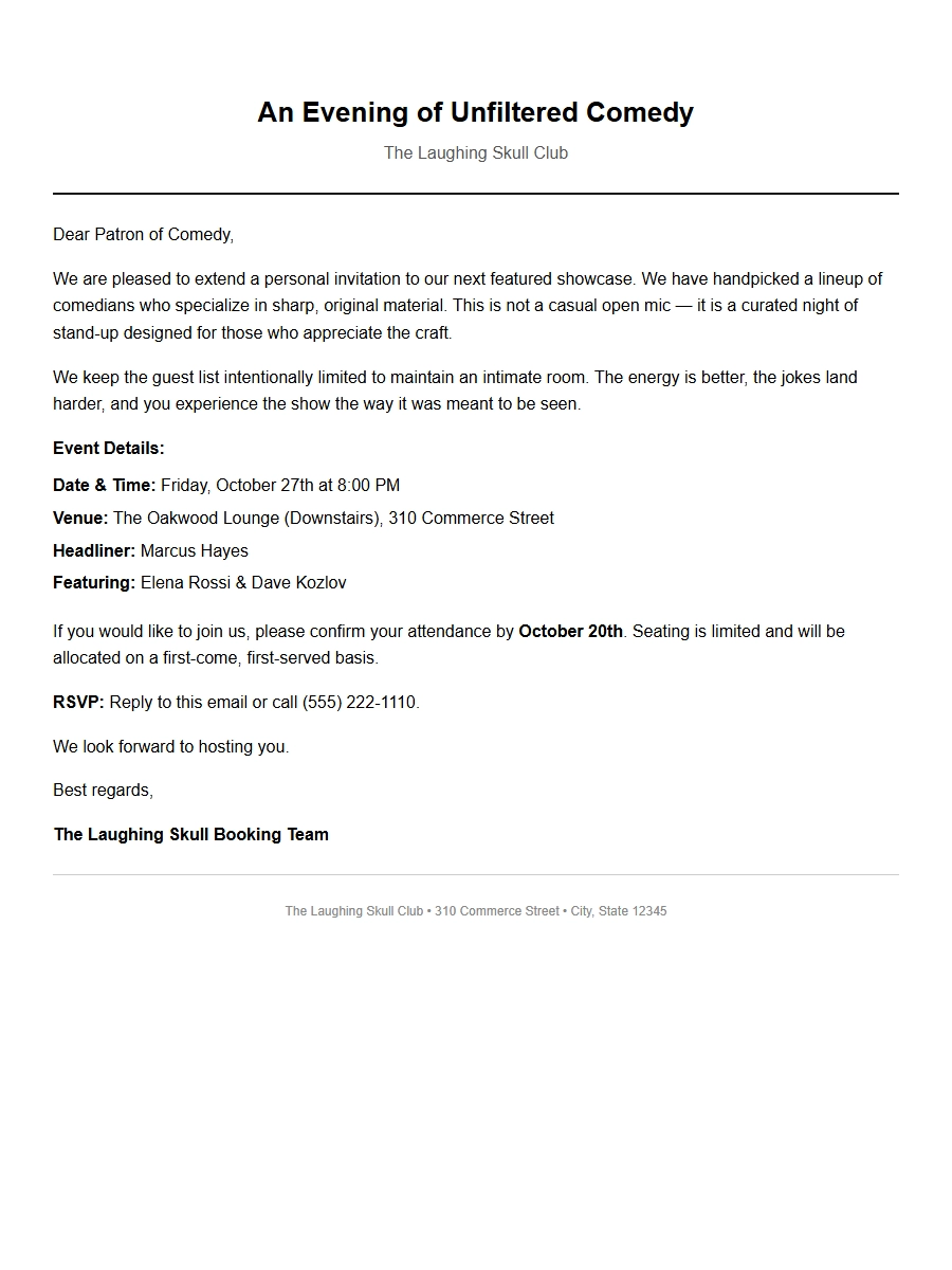 Comedy Club Audience Invitation Wording Ideas