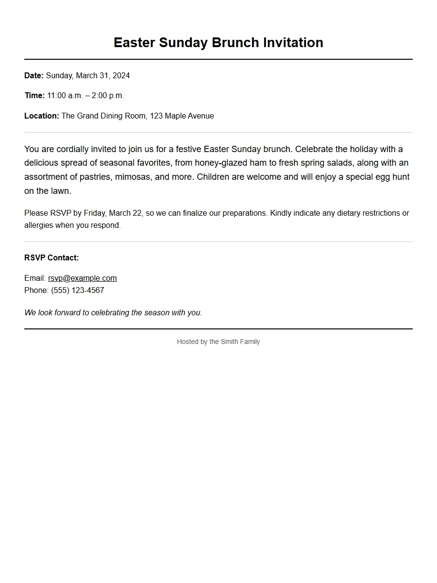 wording for Easter Sunday brunch invite - Invitation Letters