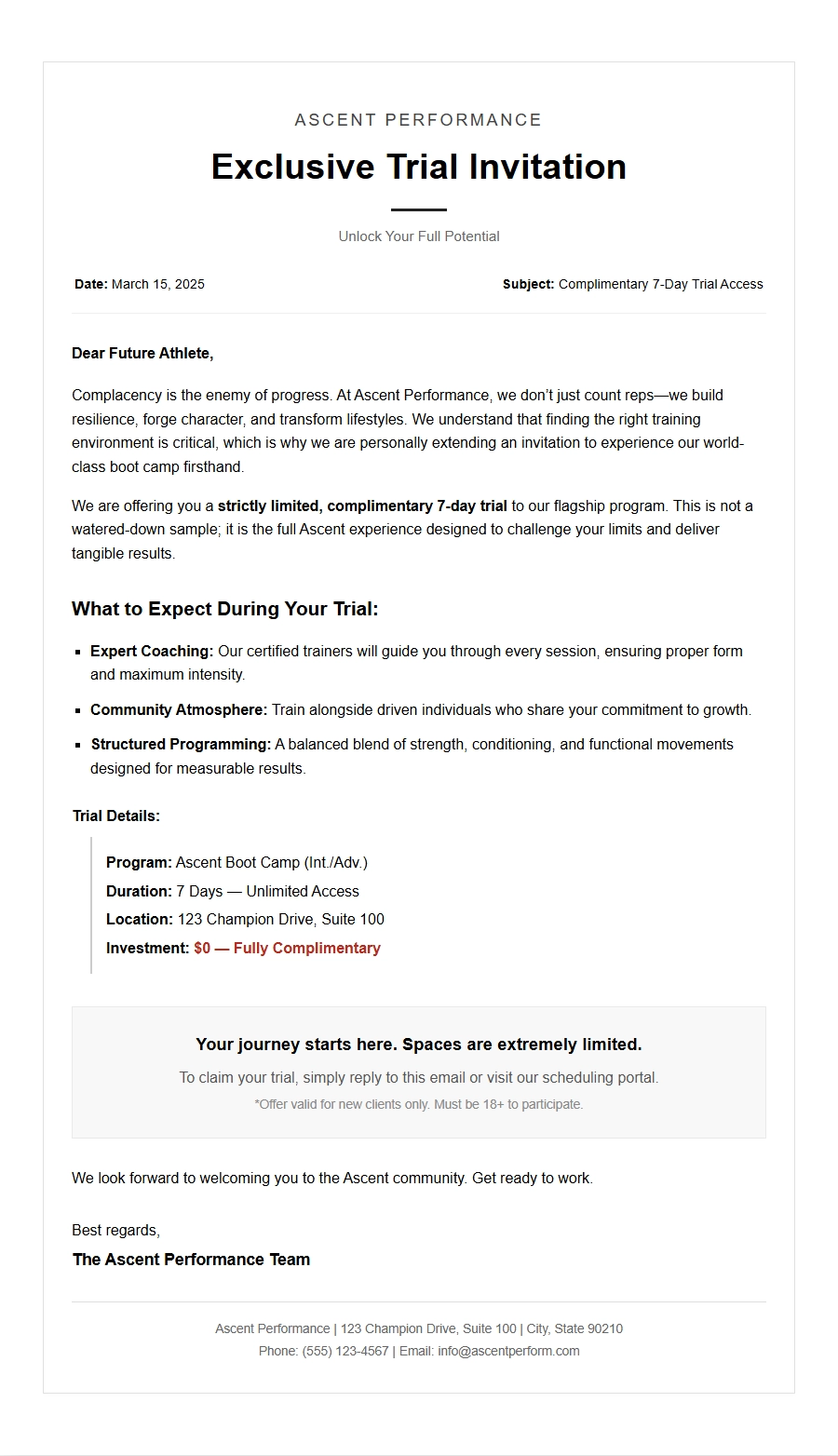 Fitness Boot Camp Trial Invitation Wording Guide