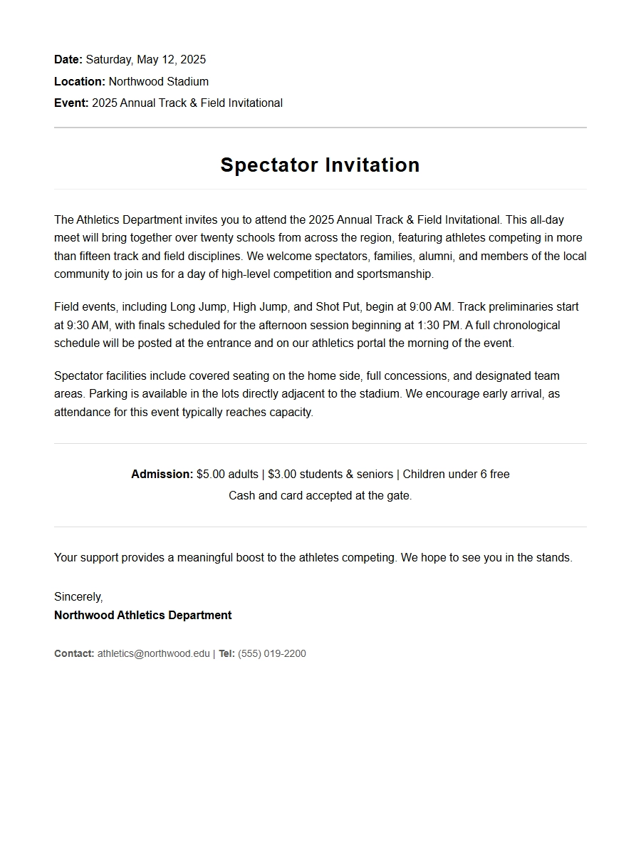 Track Meet Invitation Wording for Spectators