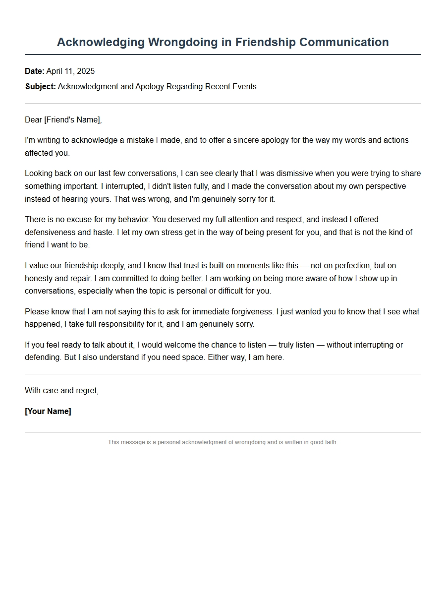 Acknowledging Wrongdoing in a Friendship Letter