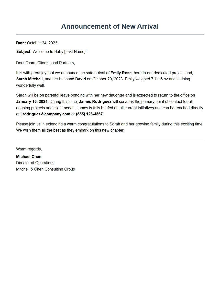 announcing baby arrival update letter sample - Personal Letters