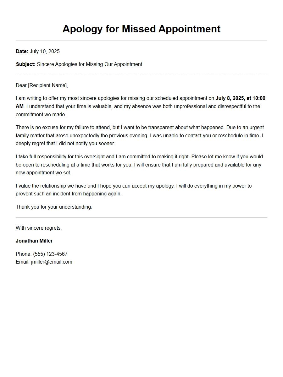 Apology Note for a Missed Appointment