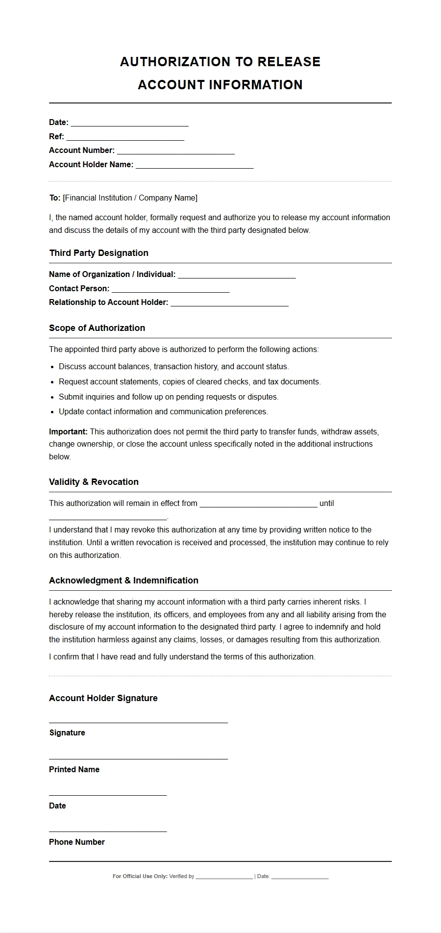 Letter Authorizing Third Party to Access Account Info