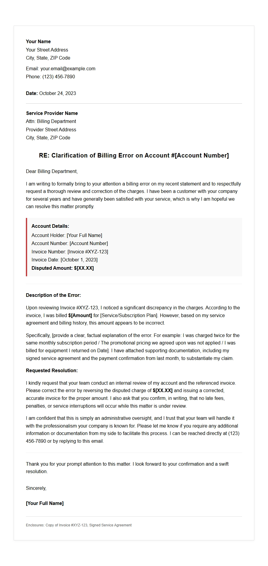 Clarifying a Billing Error with Your Service Provider