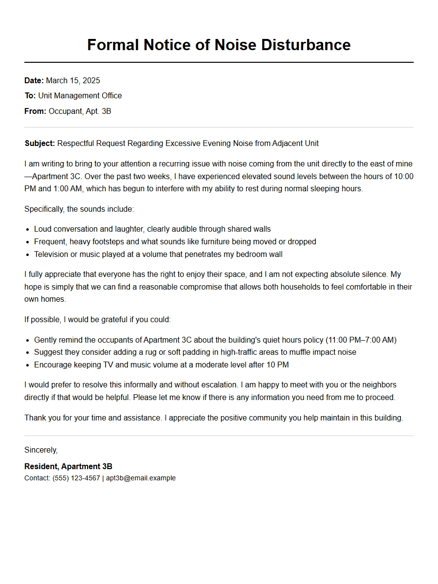 complaining about noise disturbance politely - Personal Letters