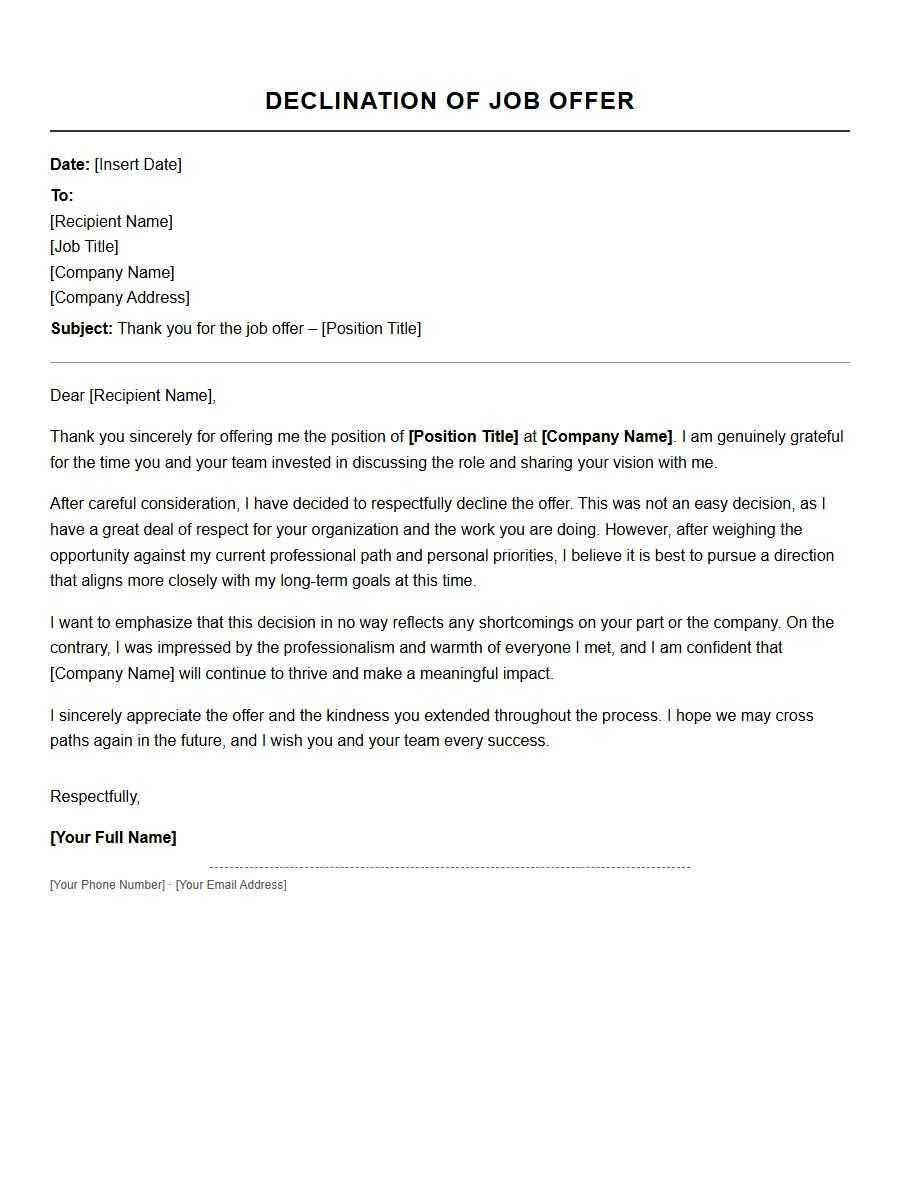 How to Politely Decline a Job Offer via Letter