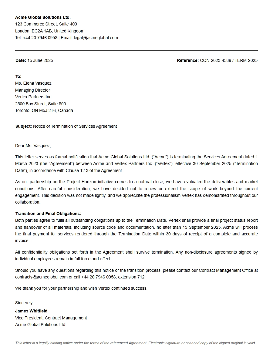 Personal Letter to End a Contract Relationship
