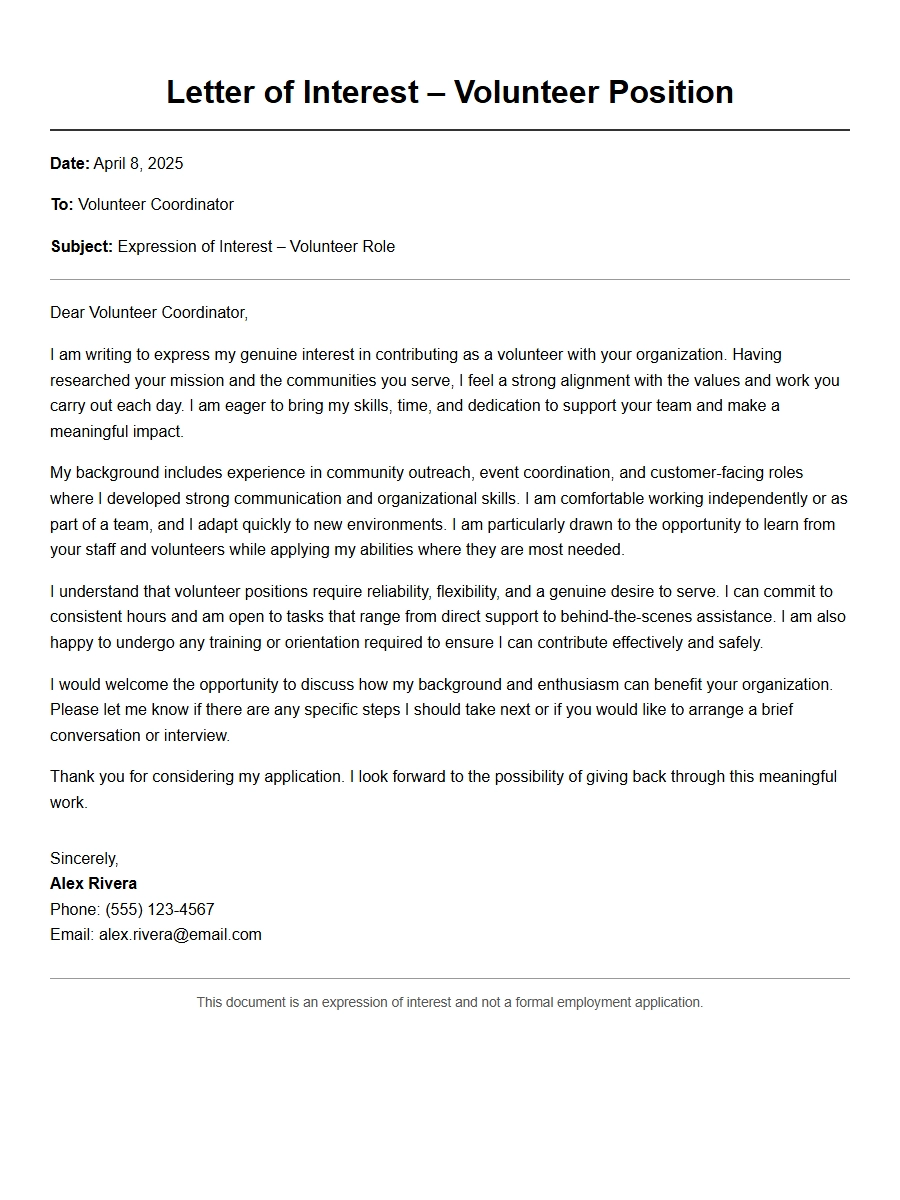 Letter Expressing Interest in a Volunteer Position