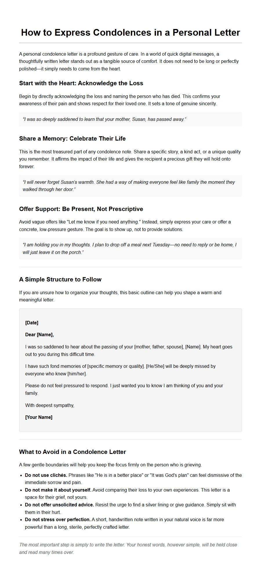 how to express condolences via mail personally - Personal Letters