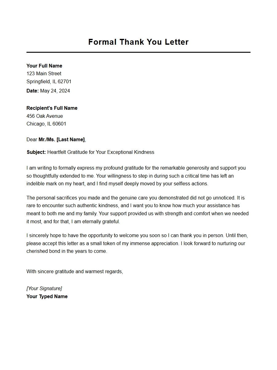 Expressing Thanks in a Formal Personal Letter