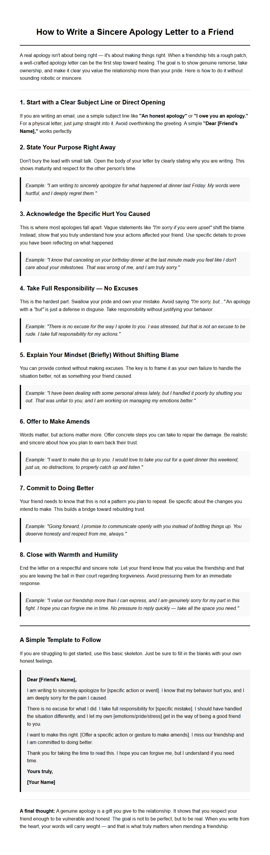 How to Write an Apology Letter to a Friend
