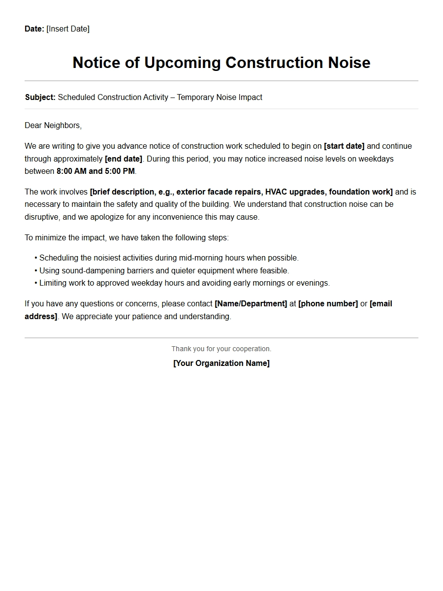 informing neighbors of upcoming construction noise - Personal Letters