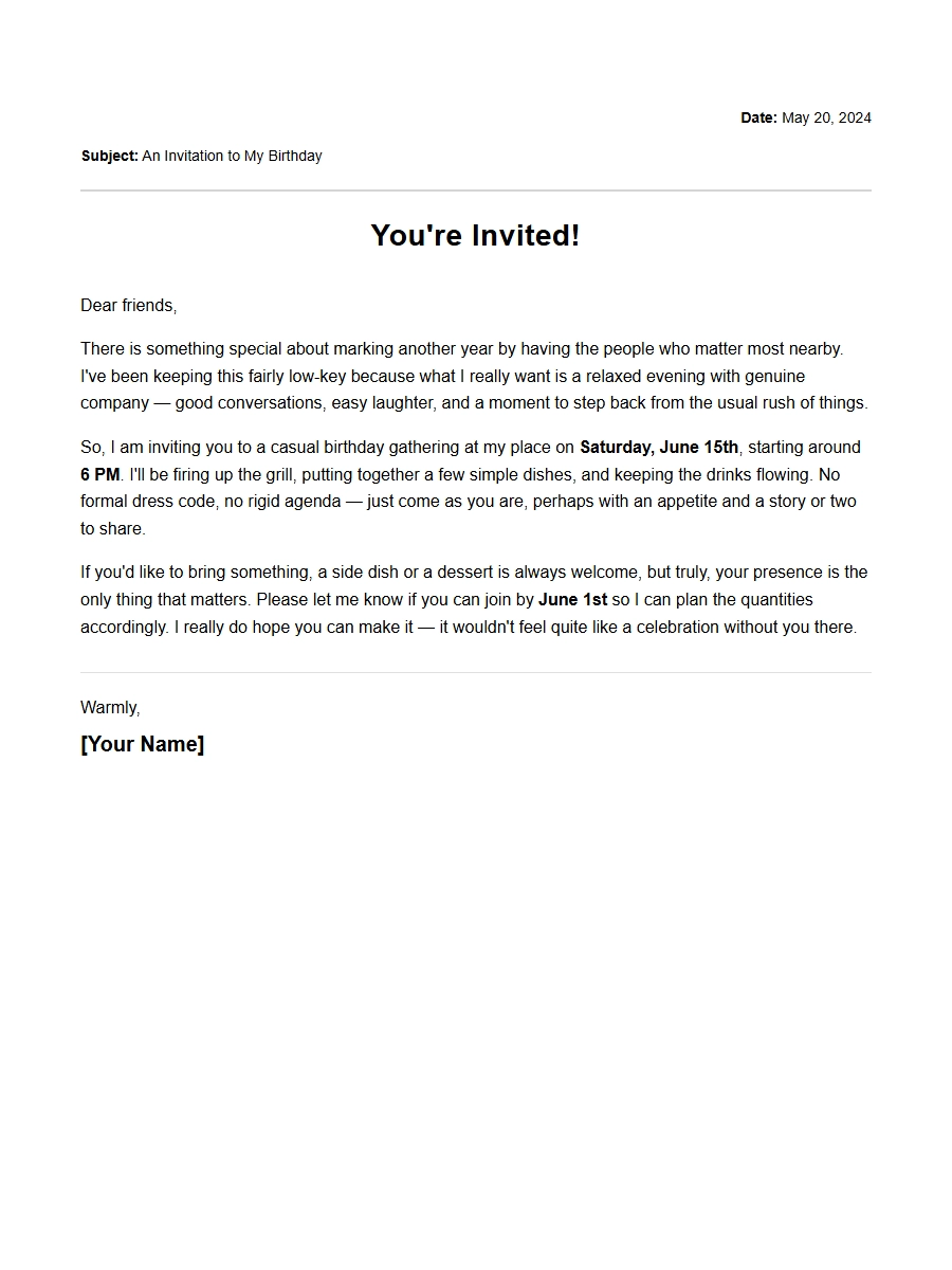 Personal Letter: Inviting Friends to a Birthday Party