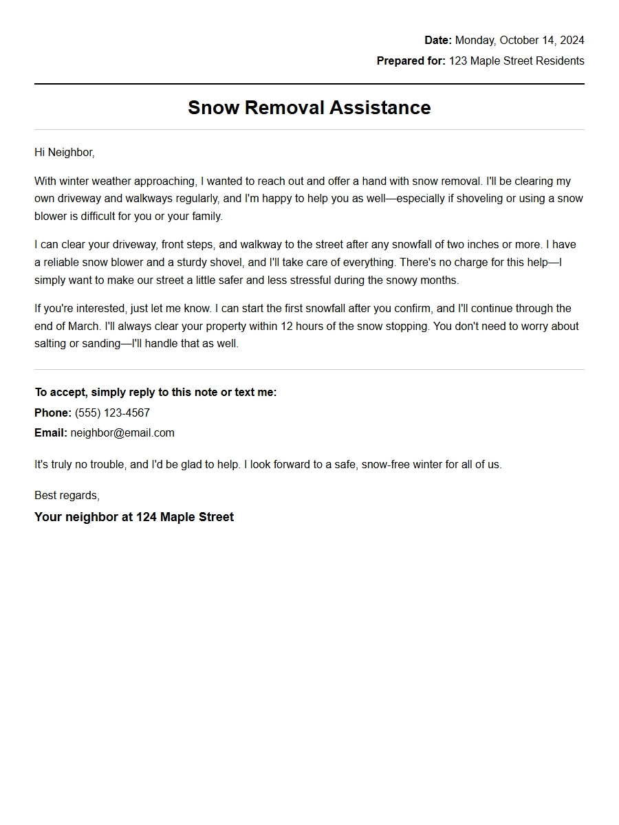 Offering Snow Removal Help to a Neighbor