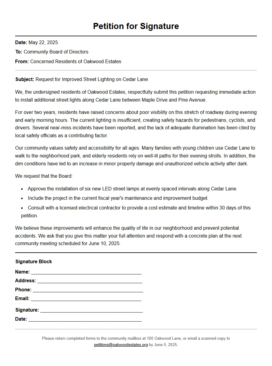 Request for Signatures on Community Petition