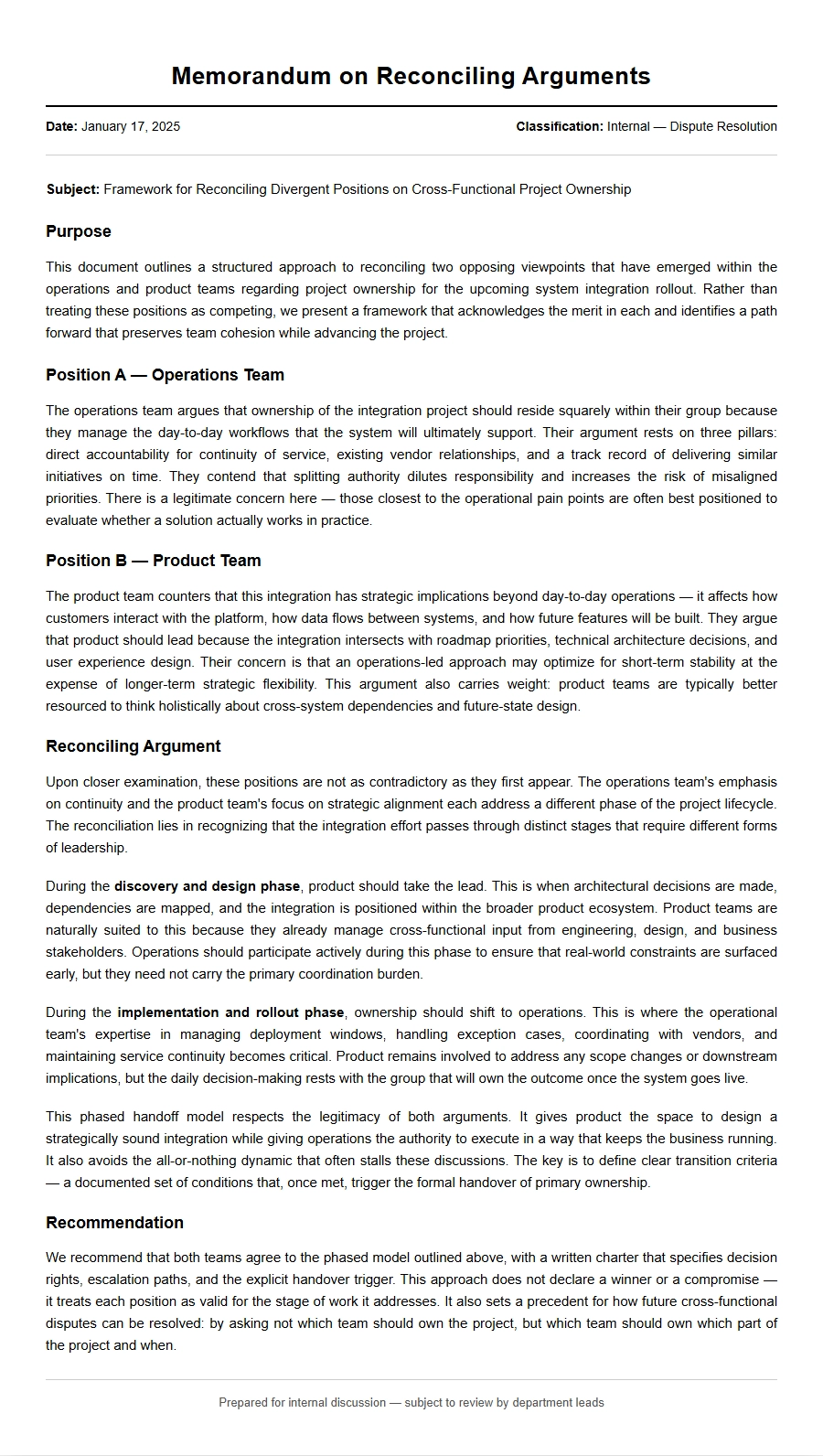 Resolving Arguments with a Written Explanation