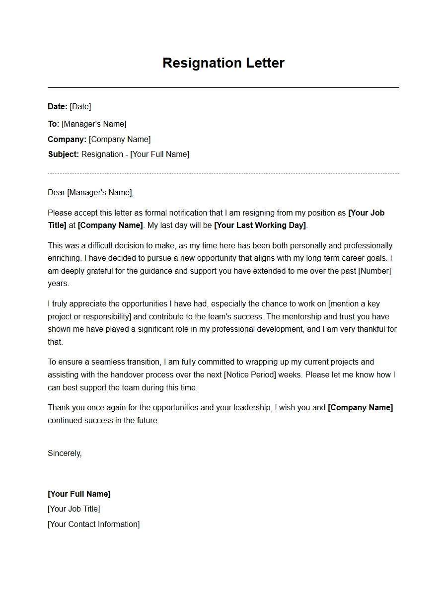 Notice to Manager Resignation Template