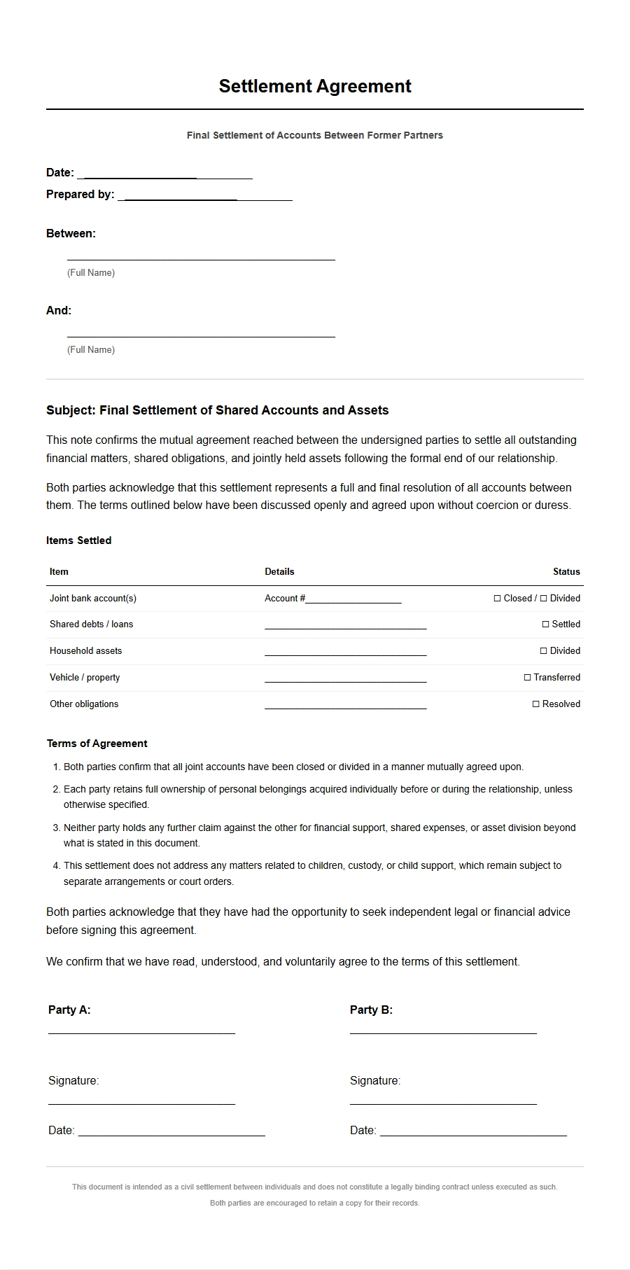 Civil Note to Settle a Score with an Ex-Partner