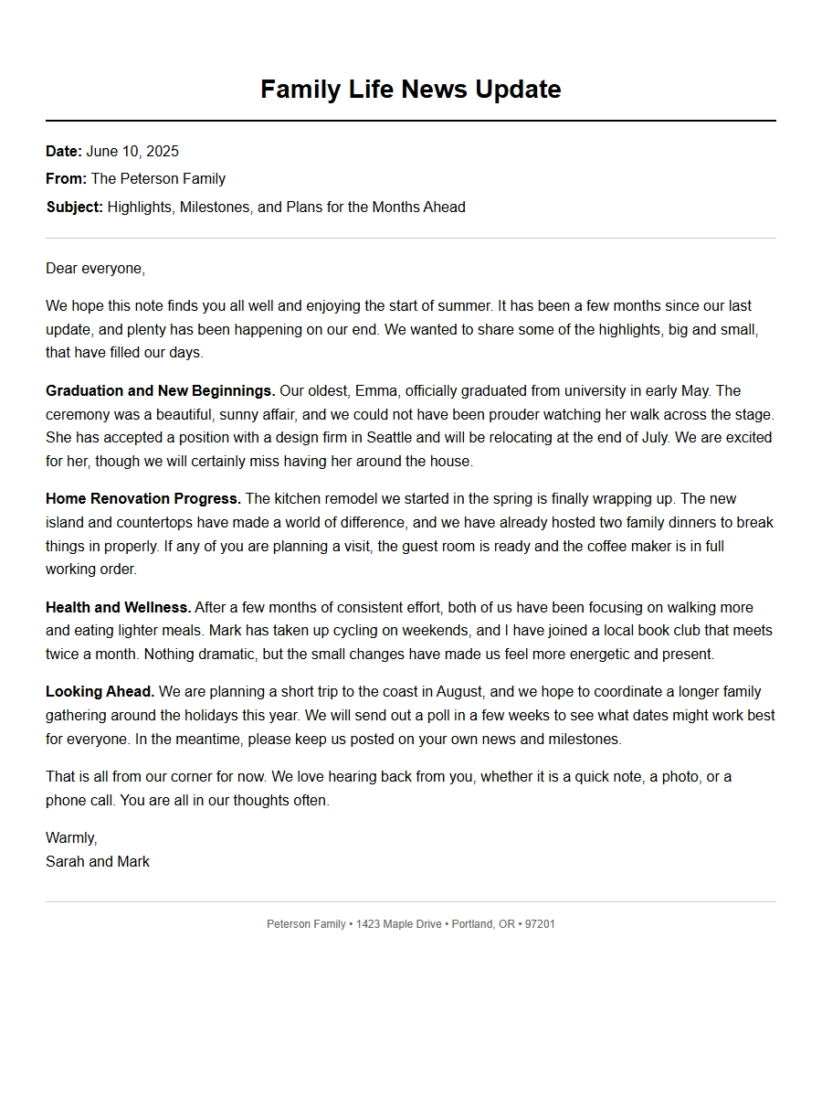 Family Life News Update Letter