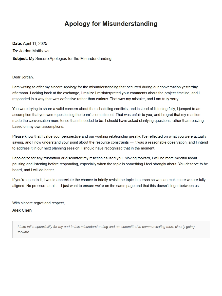 Sincere Apology Email for Misunderstanding