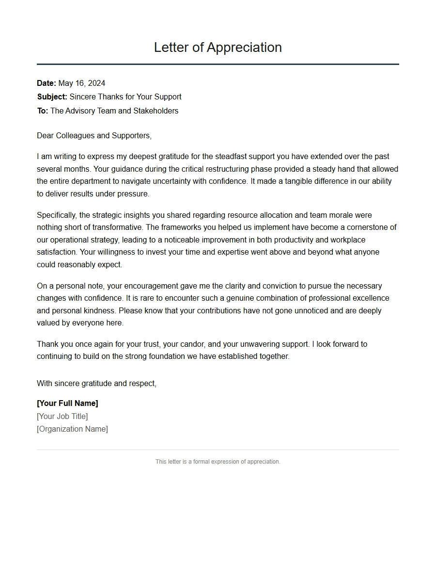 Sample Thank You Letter for Support
