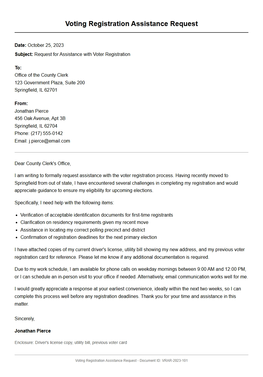 Requesting Help with Voting Registration: A Letter Template